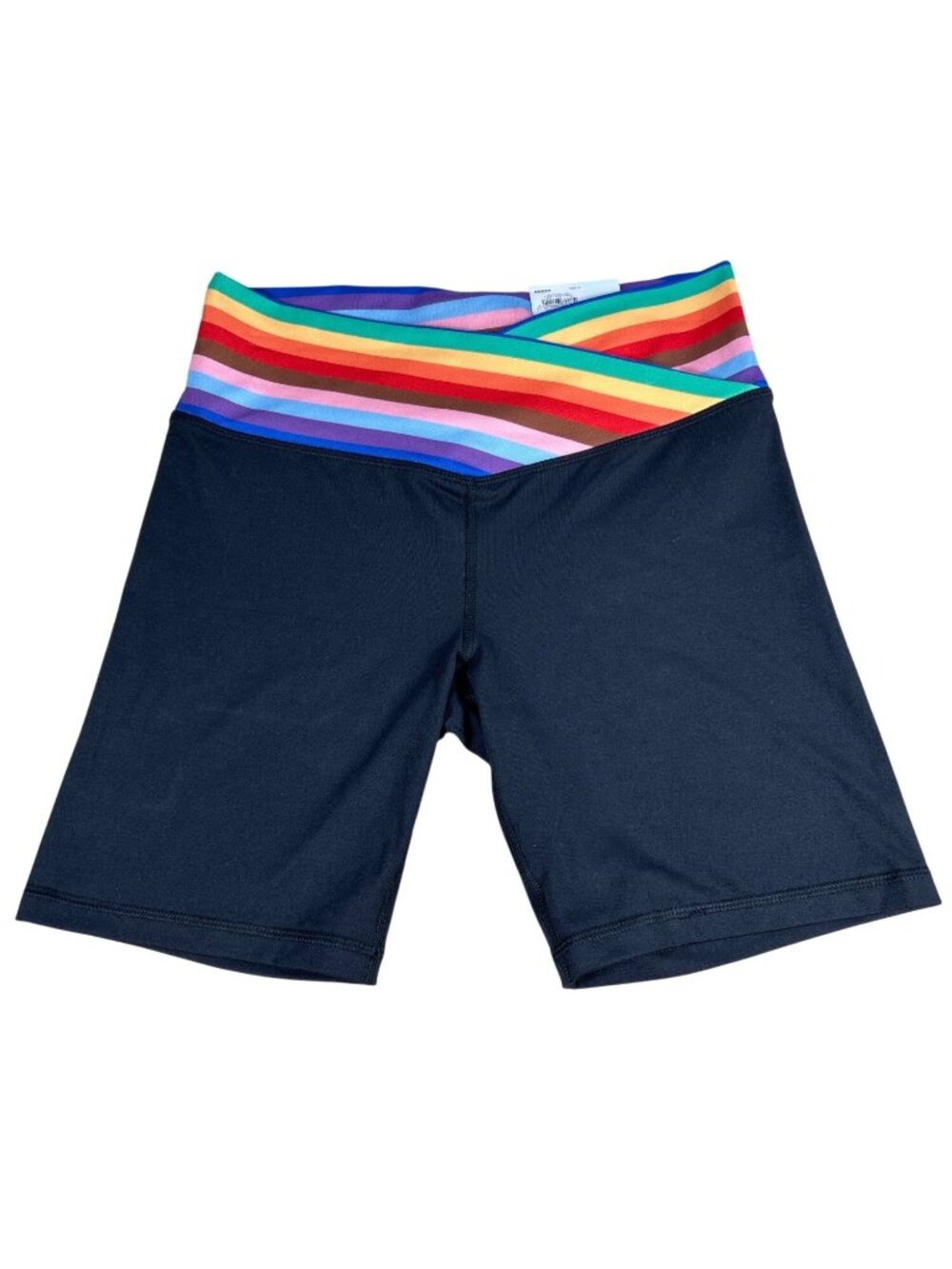 NEW SO High-Rise Black Bike Shorts Rainbow Stripe Women's M Sporty Activewear